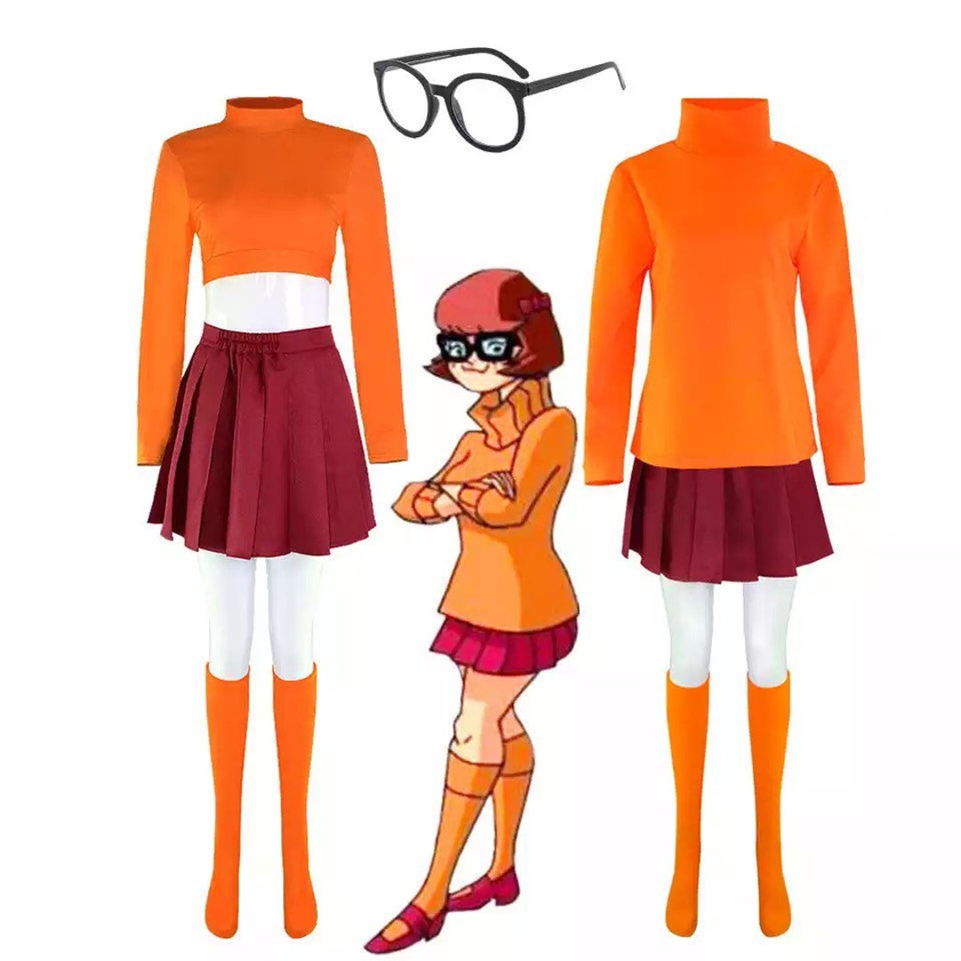 Anime Velma Cosplay Costume Movie Character Orange Uniform Halloween ...