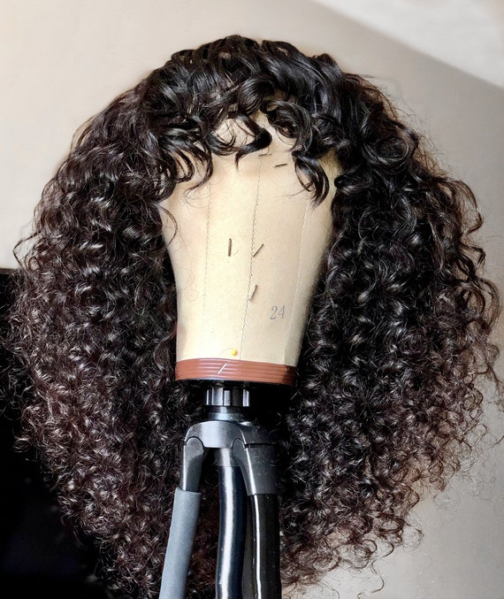 Jerry Curly Human Hair Wigs With Bang 200 Density Full Machine - Etsy UK Jerry Curly Human Hair Wigs With Bang 200 Density Full Machine - Etsy UK