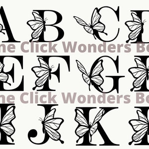 Schmetterlings-Monogramm-Alphabet PNG, JPG, SVG, Monogramm-Rahmen-Alphabet, Fertigkeit, 26 Einzeldateien, digitaler Download