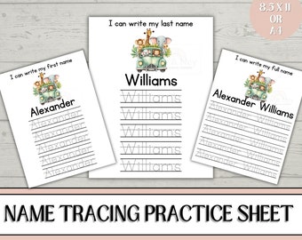 Name Trace  Printable Name Tracing Custom Worksheet Personalised Name Tracing Worksheet Safari Busy Book Kindergarten PreK