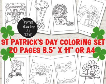 St Patrick's Coloring Page Set | St Patrick's Coloring pages For Kids | St Patrick' | St Patricks Coloring Sheets | Instant Download