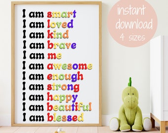 Kids Positive Affirmation Chart, Kids Room Art, Kids Room Decor, Affirmations, Positive Art,  Gift for Kids, Nursery Art, Nursery Prints