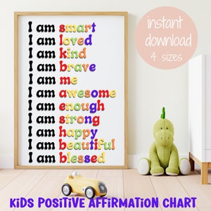 Kinderen positieve bevestiging grafiek, kinderkamer kunst, kinderkamer decor, affirmaties, positieve kunst, cadeau voor kinderen, kinderkamer kunst, kinderkamer prints