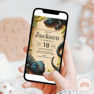 Reptile Party Invitation, Editable Birthday Template, Digital Kids Invite, Printable Lizard Snake Chameleon Design Reptile  Instant Download