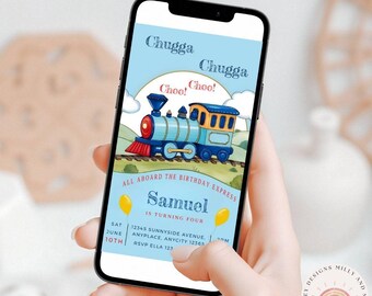 Invito per il 4° compleanno a tema trenino, invito per la festa a tema trenino Choo Choo, download digitale, modello modificabile per bambini, divertente trenino d'epoca per bambini