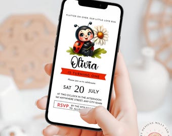 Ladybug Birthday Invitation, Cute Girls Party Invite, Printable Digital Card, Editable Template for Kids, Evite, Instant Download