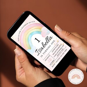 Rainbow Birthday Invitation, Editable Cloud Party Invite, Digital Download Template for Girls, Fun Celebration, First Birthday  Evite