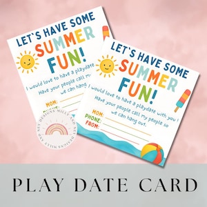 Playdate-Karten für Kinder, bearbeitbare Kinder-Visitenkarte, Sommerspiel-Datumseinladung, Kontaktkarte halten, Kinder-Playdate-Karten, sofort verfügbar