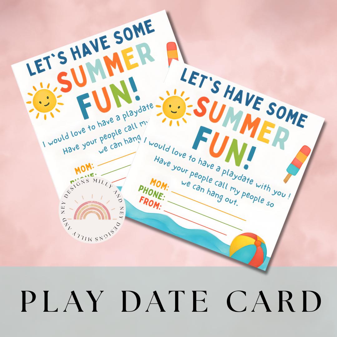 Playdate Cards for Kids, Editable Kids Calling Card, Summer Play Date Invitation, Keep In Touch Contact Card, Kids Playdate Cards, Instant
