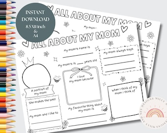 All About My Mom Worksheet, Printable Mother's Day Gift, Kids Activity, Fun Questionnaire for Mom's Day, Instant Download