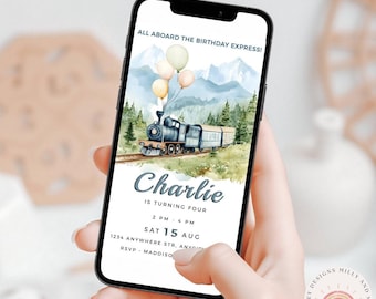 Invito per il 4° compleanno a tema trenino, invito per la festa a tema trenino Choo Choo, download digitale, modello modificabile per bambini, divertente trenino d'epoca per bambini