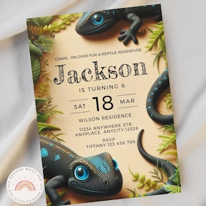 Reptile Party Invitation, Editable Birthday Template, Digital Kids Invite, Printable Lizard Snake Chameleon Design Reptile  Instant Download