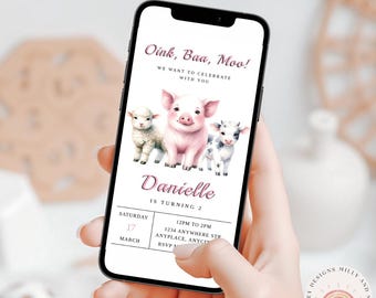 Bauernhof 2. Geburtstag einladen, bearbeitbar Bauernhof Tier Geburtstagseinladung für Mädchen, niedliche Barnyard Party Vorlage, digitaler Download, Bauernhof Evite