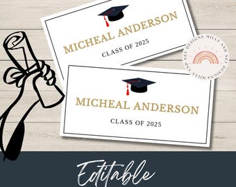 Tarjetas de anuncio de graduación imprimibles, plantillas editables personalizadas para invitaciones de graduación de la Clase de 2025,