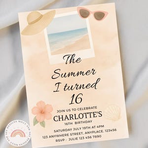 The Summer I Turned Birthday Invitation, Editable Template for Teen Birthday, Summer Party Decor, Teen Girls Digital Download, Girl Invite