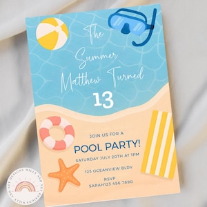 The Summer I Turned Birthday Invitation, Editable Template for Teen Birthday, Summer Party Decor, Instant Summer Celebration Girl Invite