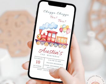 Chugga Chugga Two Two Birthday Invitation, Editable Train Party Invite, 2nd Birthday Digital Download for Boys Train Birthday Invitation Red
