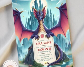Fantasy Dragon Birthday Invitation, Editable Digital Template for Kids Party, Printable Invite for Celebration