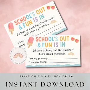 Playdate-Karten für Kinder, bearbeitbare Kinder-Visitenkarte, Sommerspiel-Datumseinladung, Kontaktkarte halten, Kinder-Playdate-Karten, sofort verfügbar