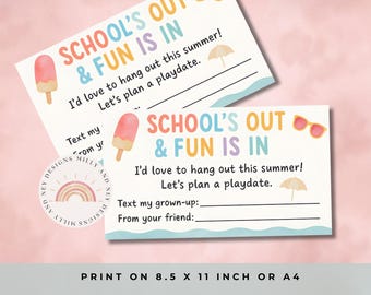 Playdate Cards for Kids, Editable Kids Calling Card, Summer Play Date Invitation, Keep In Touch Contact Card, Kids Playdate Cards, Instant