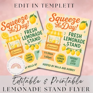 Kids Lemonade Stand Flyer, Editable Summer Activity Template, Printable DIY Flyer for Kids Business Fun, Editable Fresh Lemonade Sign Decor