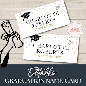 Faire-part de carte de visite de remise des diplômes imprimable, modèles modifiables personnalisés pour les faire-part de remise des diplômes de la promotion 2025,