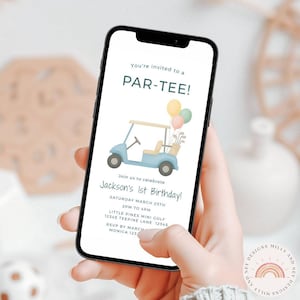 1st Golf Birthday Invitation for Kids, Editable Template, Fun Party Invite, Digital Download, Golf Theme Celebration One, First  Boy Evite