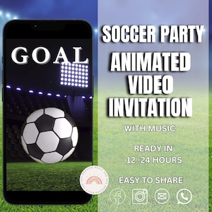 Soccer Video Invitation, Custom Animated Invite for Soccer Party, Birthday Celebration, Digital Download, Boys Fun Personalized Soccer Evite
