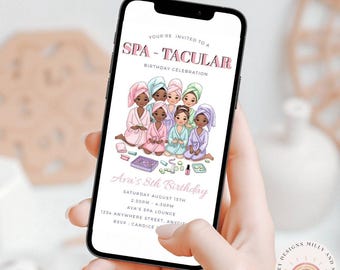 Spa Party Invitation for Kids, Editable Birthday Invite, Pamper Party Theme, Digital Download for Girls, Instant Evite