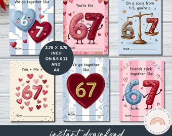 Printable 67 Meme Valentine's Day Cards For  Kids:  Six Seven Slang Class Valentine Cards(DIY Instant Download PDF)