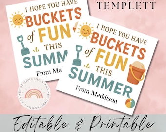Buckets of Fun Gift Tags, Editable Summer Tags for End of Year, Printable Classroom Gift Tags, Last Day Fun, Summer Student Gift, Instant