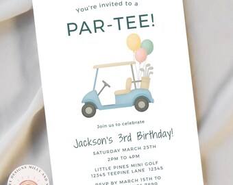 Invito di compleanno a tema golf per bambini, modello modificabile, invito per feste divertenti, download digitale, festa a tema golf, invito con download immediato
