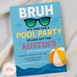 Teen Boy Birthday Pool Party Invitation, Editable Digital Download for Summer Fun, Cool Boy Pool Invite, Summer Bash Celebration, Instant