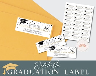 Modèle d'étiquettes d'adresse de remise des diplômes, étiquettes imprimables modifiables pour la fête des diplômés, téléchargement numérique Avery 5160, promotion 2025