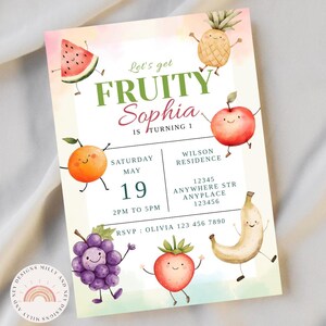 Dancing Fruit First Birthday Invitation, Editable Kids Party Template, Digital Download for Celebration, Cute Instant Customizable Invite