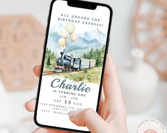 Invito di compleanno a tema treno, invito modificabile per il terzo compleanno, download digitale Chugga Chugga, invito per feste stampabile, modello per feste istantanee
