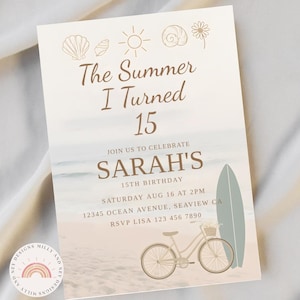 The Summer I Turned Birthday Invitation, Editable Template for Teen Birthday, Summer Party Decor, Instant Summer Celebration Girl Invite