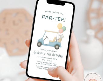 Invito di compleanno a tema golf per bambini, modello modificabile, invito per feste divertenti, download digitale, festa a tema golf, invito con download immediato