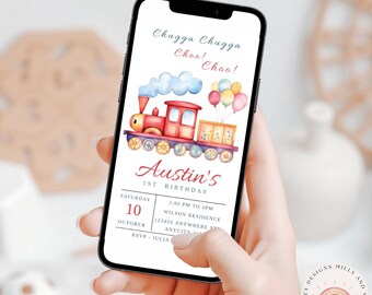 Train Birthday Invitation Red, Editable Digital Invite for Kids, Printable Party Template, Instant Download