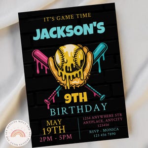 Baseball Drip Birthday Party Invitation, Editable Softball Ice Cream Drip Digital  Invite Template, Fun Sports Invite Design, Rookie Year