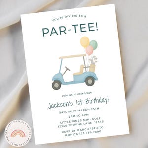 1st Golf Birthday Invitation for Kids, Editable Template, Fun Party Invite, Digital Download, Golf Theme Celebration One, First Birthday Boy
