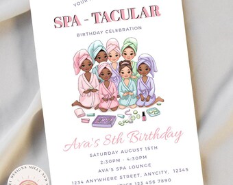 Spa Party Invitation for Kids, Editable Birthday Invite, Pamper Party Theme, Digital Download for Girls, Instant Evite