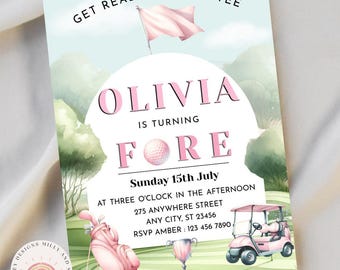 Girls Golf Birthday Invitation, Editable Template, Fun Golf Party Invite, Digital Download for Kids Birthday