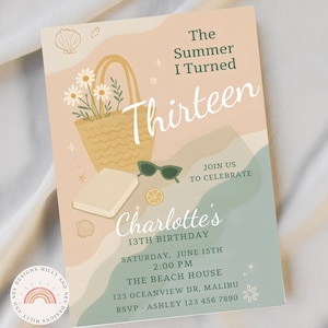 The Summer I Turned Birthday Invitation, Editable Template for Teen Birthday, Summer Party Decor, Instant Summer Celebration Girl Invite