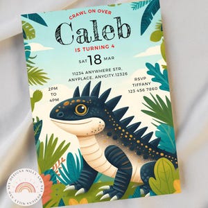 Reptile Party Invitation, Digital Editable Template for Kids, Printable Snake and Lizard Birthday Invite, Chameleon, Instant Download