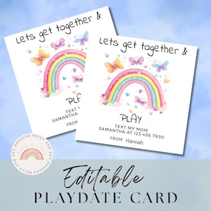 Spieldatum Visitenkarte, druckbare Kinder-Visitenkarte, bearbeitbare Sommerkontaktkarte, lustige Playdate-Einladung