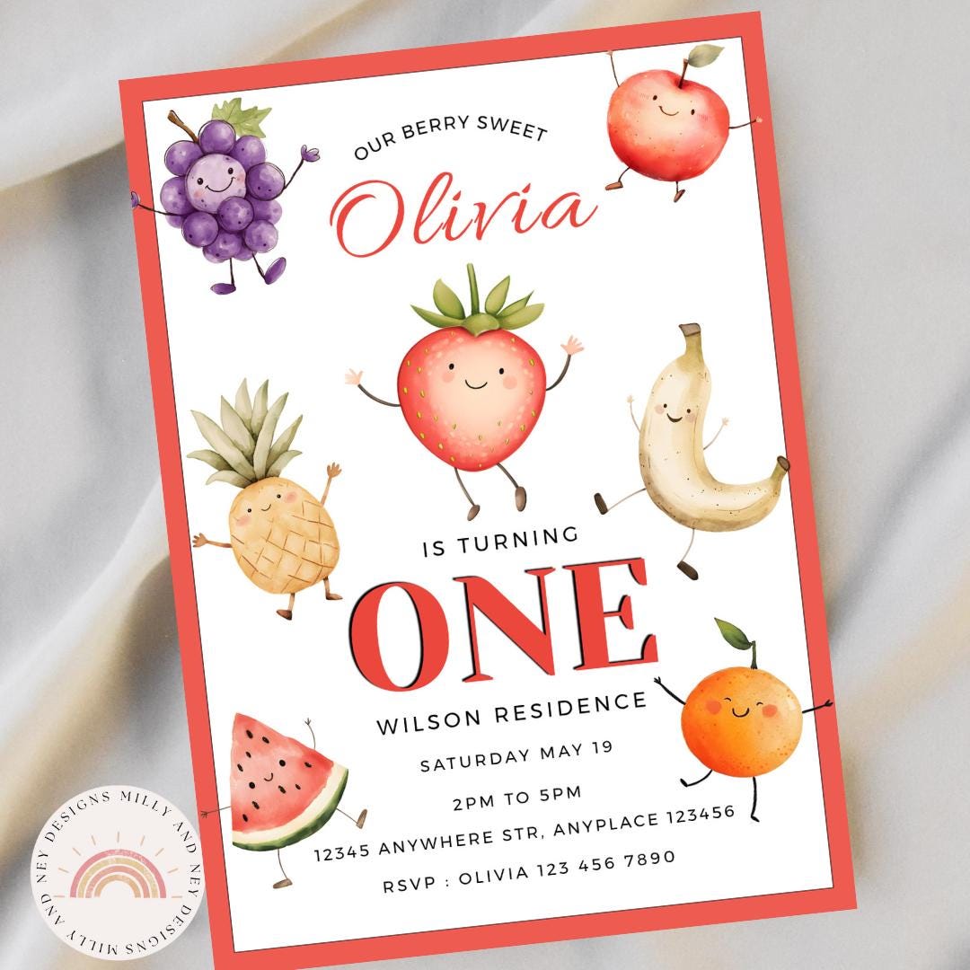 Dancing Fruit Birthday Invitation, Editable Kids Party Invite ...
