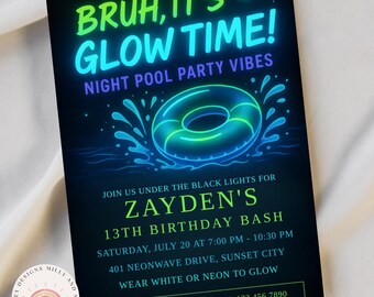 Pool Party Invitation for Teen Boys, Editable Summer Birthday Invite, Digital Download, Fun Pool Party Theme, Instant Download Template