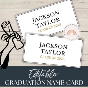 Tarjeta de presentación de graduación imprimible, plantillas editables personalizadas para invitaciones de graduación de la clase de 2025