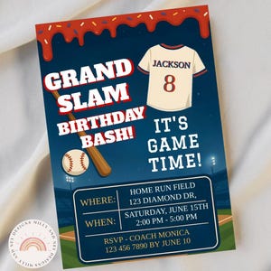 Baseball Drip Birthday Invitation, Editable Digital Template, Instant Download, Fun Softball Party Invite, Customizable